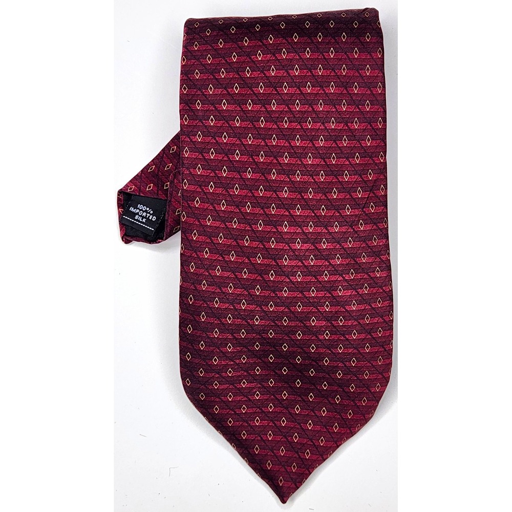 Stafford 100% Silk Men's Tie Burgundy Gold Geometric Woven Pointed - 60"